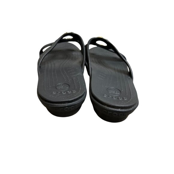 Crocs Sanrah Black Beveled Circle Flat Slide Sandal Women Size 8 Discontinued - Picture 7 of 12